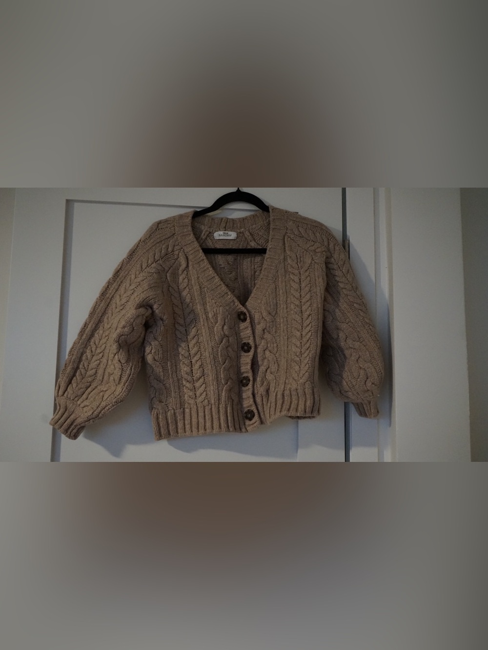 NAADAM Beige Cable Knit V-Neck Button Cardigan